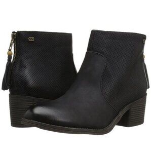Billabong Talia Black Boots Distressed Leather Vegan Zip Up Biker Ankle Booties